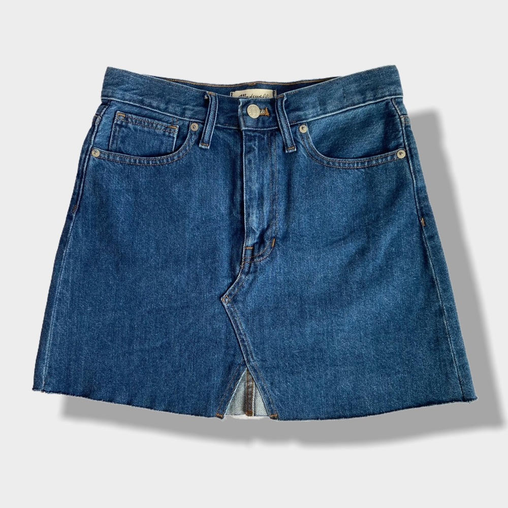 Madewell McCarren Cutout Denim Mini Skirt Raw Hem Vent Size 26 NWT - Picture 2 of 10